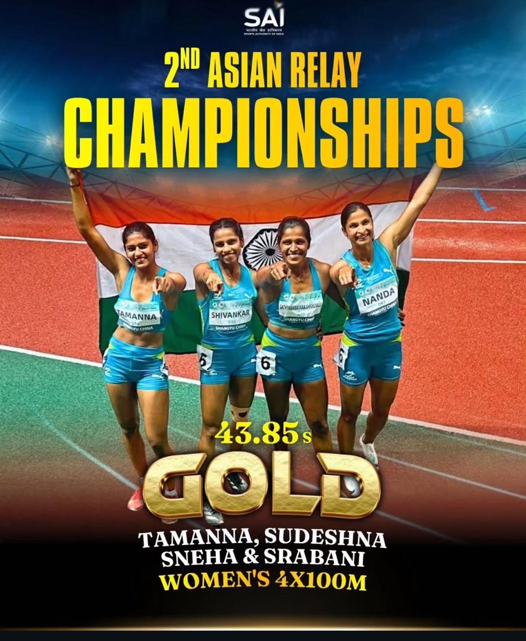 India 4x100 women beat China in China for gold in Asian relay meet